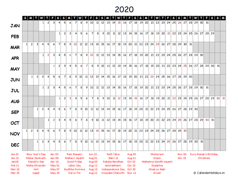 ONE PAGE YEARLY CALENDAR TEMPLATE