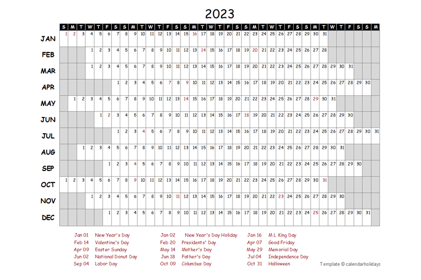 ONE PAGE YEARLY CALENDAR TEMPLATE