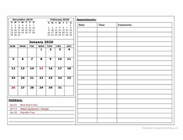 Monthly Appointment Calendar