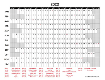 One Page Yearly Calendar
