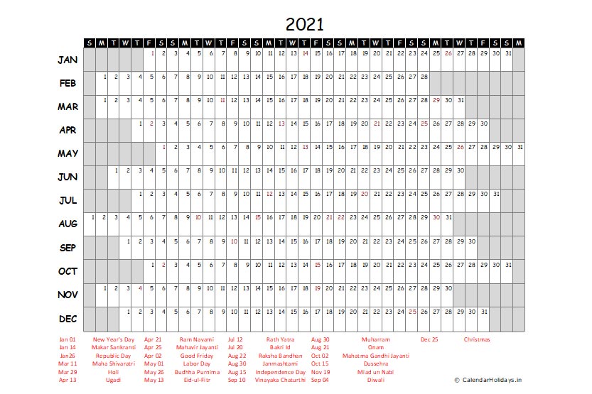 2021 Yearly Template Calendarholidays In